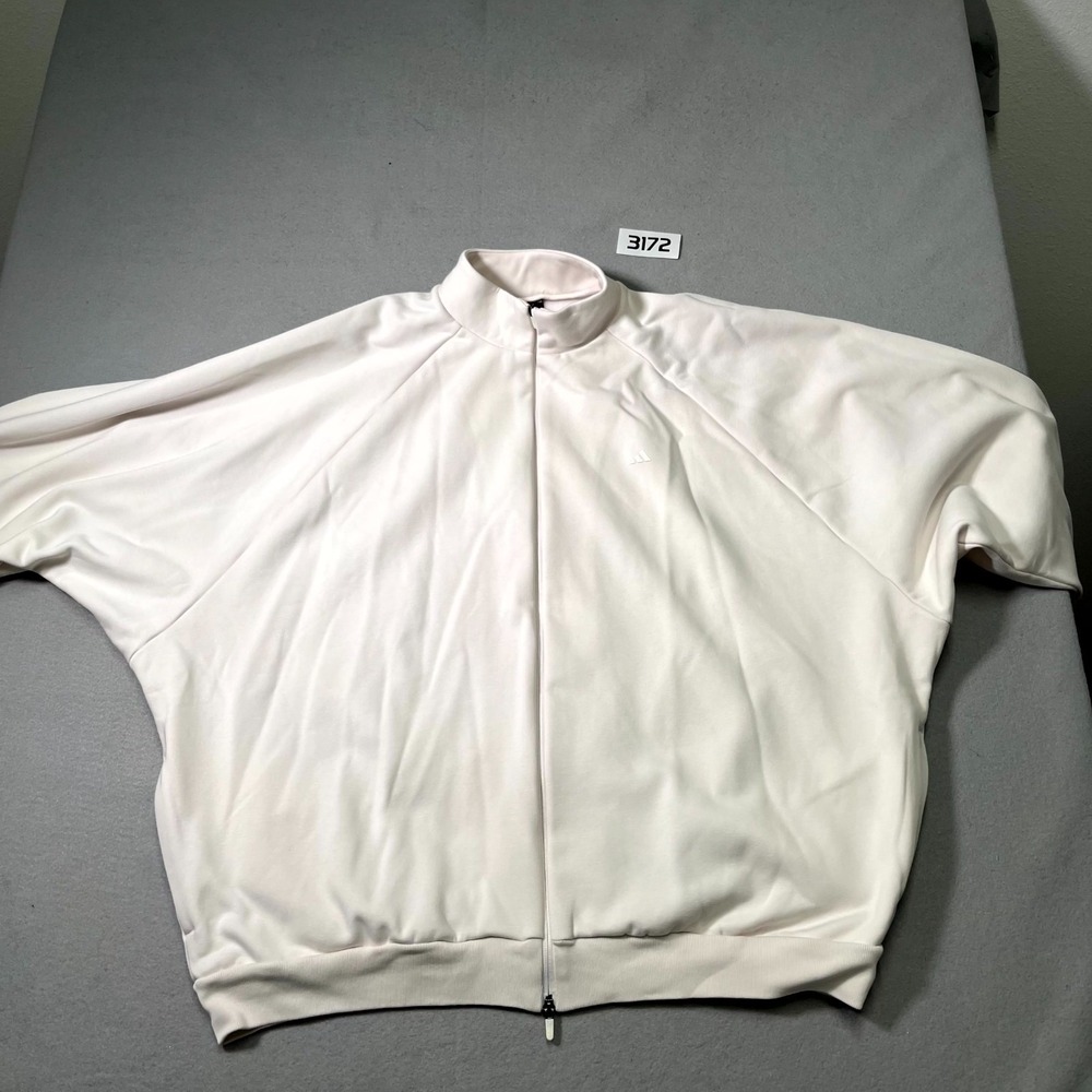 Adidas Oversized Basketball Track Jacket Mens 2XL Beige Fleece Lined Mock Neck